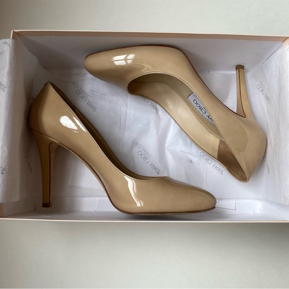 Nude Patent Leather Tapered Round Toe Vikki Pumps - Picture 9 of 13